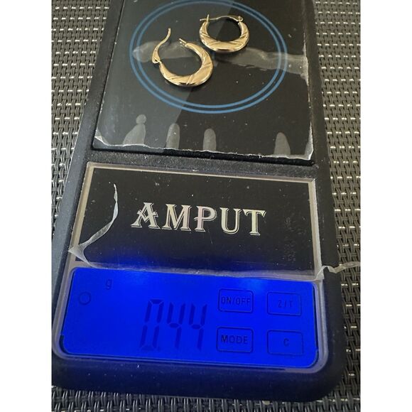 14K Solid Yellow Gold Bundle Of 2 Small Hoop Earrings Textured Dainty - Picture 7 of 12